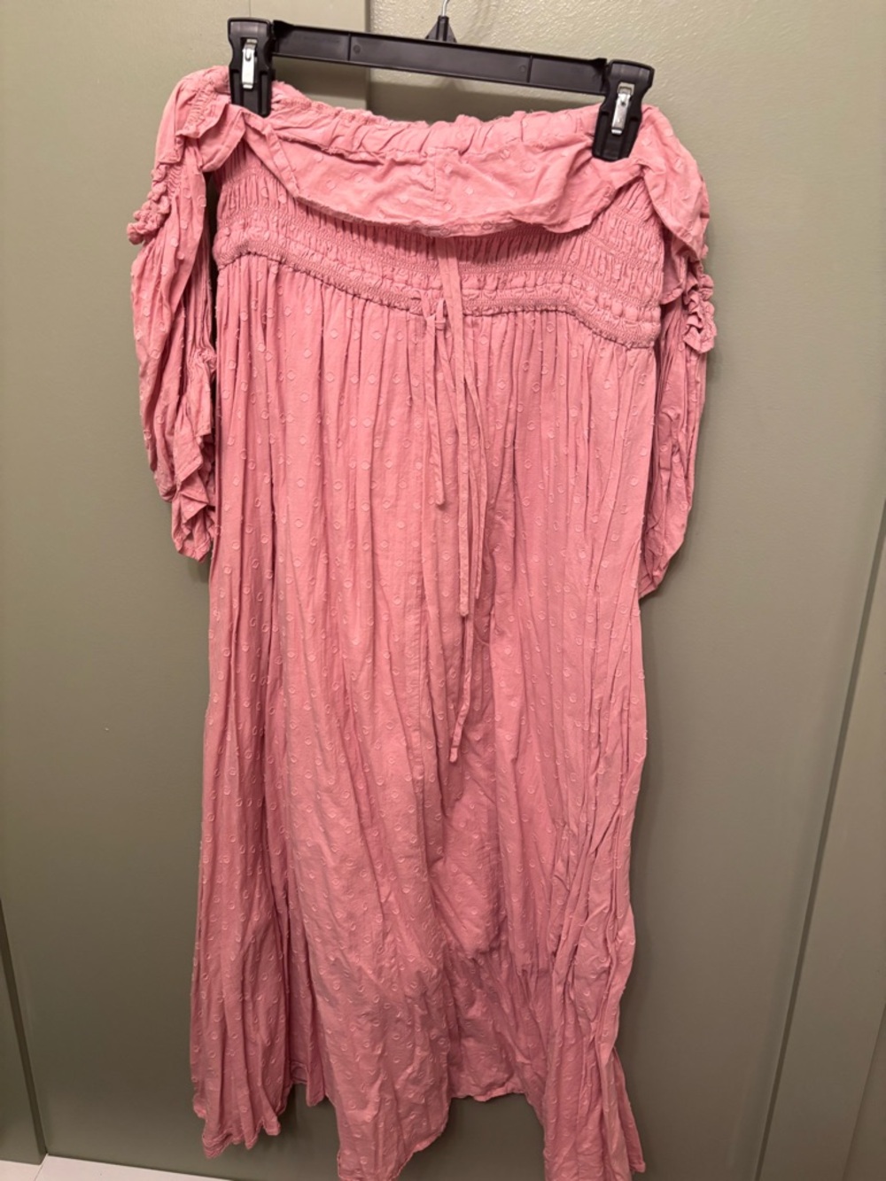 Dusty Rose Off-Shoulder Maxi Dress with Smocked Bodice